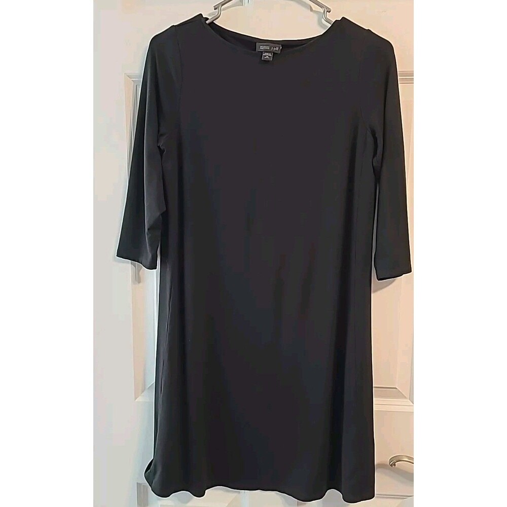 J. Jill Wearever Collection Black Fit Flare T-Shirt Day Dress 3/4 Sleeve XSP